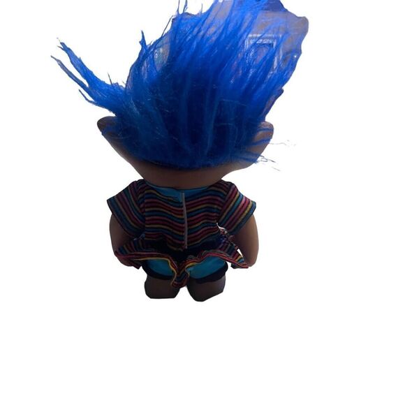 Unbranded Troll Doll Blue Hair Star Belly Rainbow Stripes Outfit - Picture 4 of 10